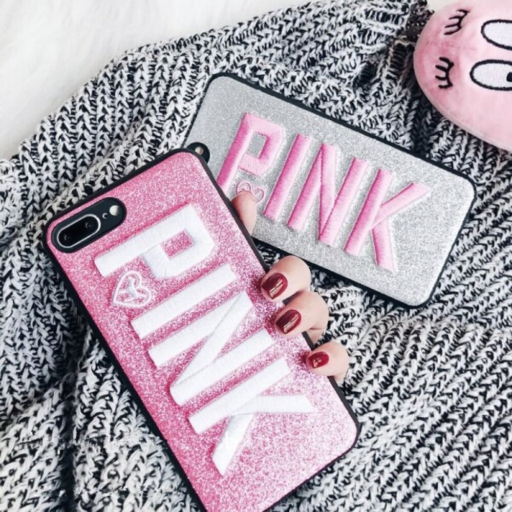 2 New Covers Silver and Pink for Iphone 8 Plus. Glitter (2Pack)